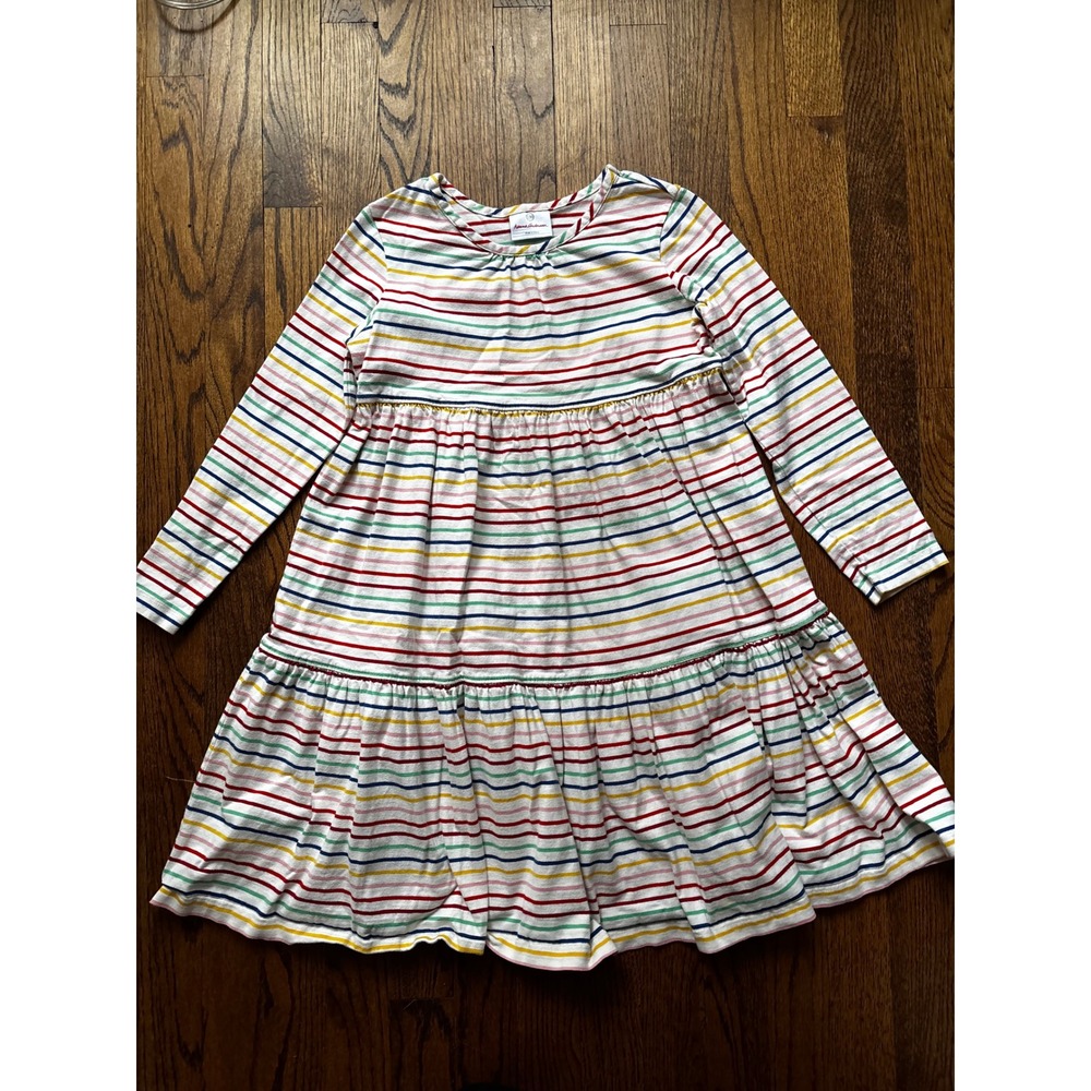 Hanna Andersson Girls‎ Rainbow Stripe Tiered Cotton Dress Size 130 US 8